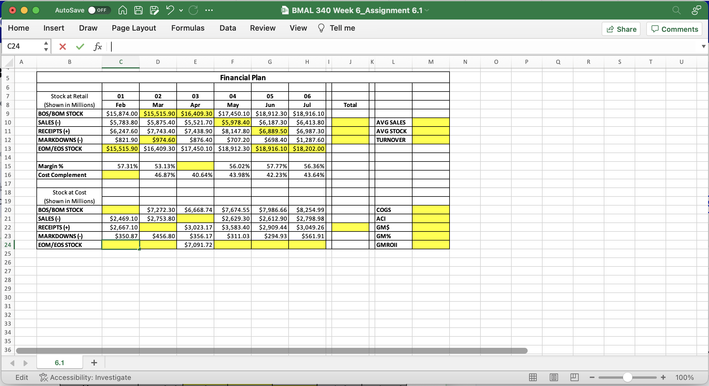 AutoSave OFF ... BMAL 340 Week 6_Assignment 6.1