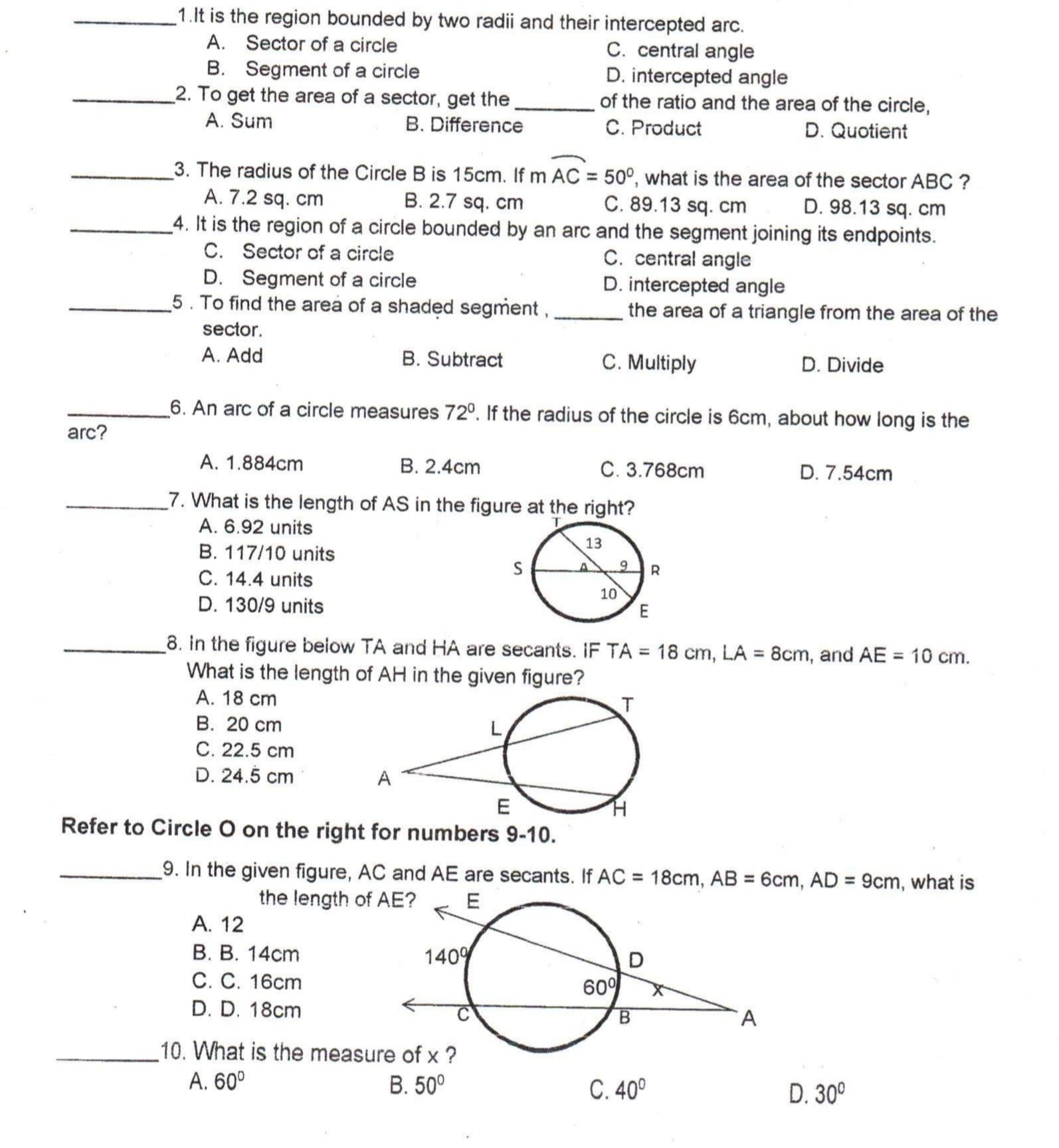 circle and other related terms 1.It is the region