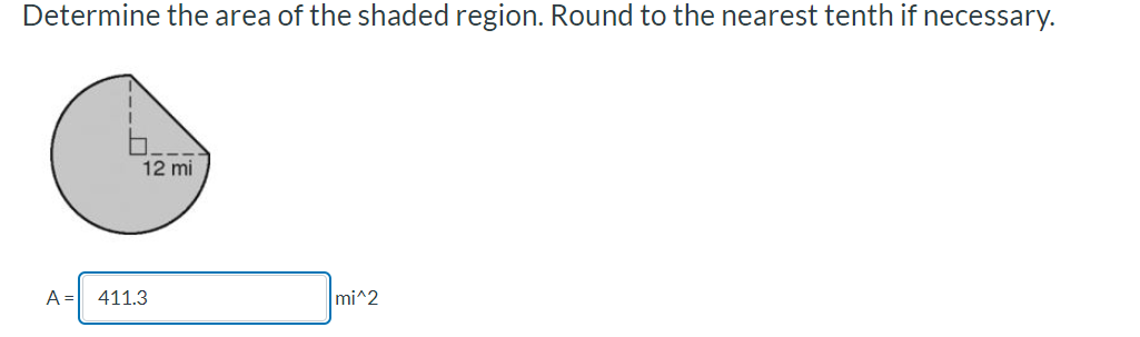 Determine the area of the shaded region. Round to