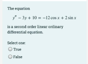 The equation - 3y + 10 = -12 cos x + 2 sin x is a