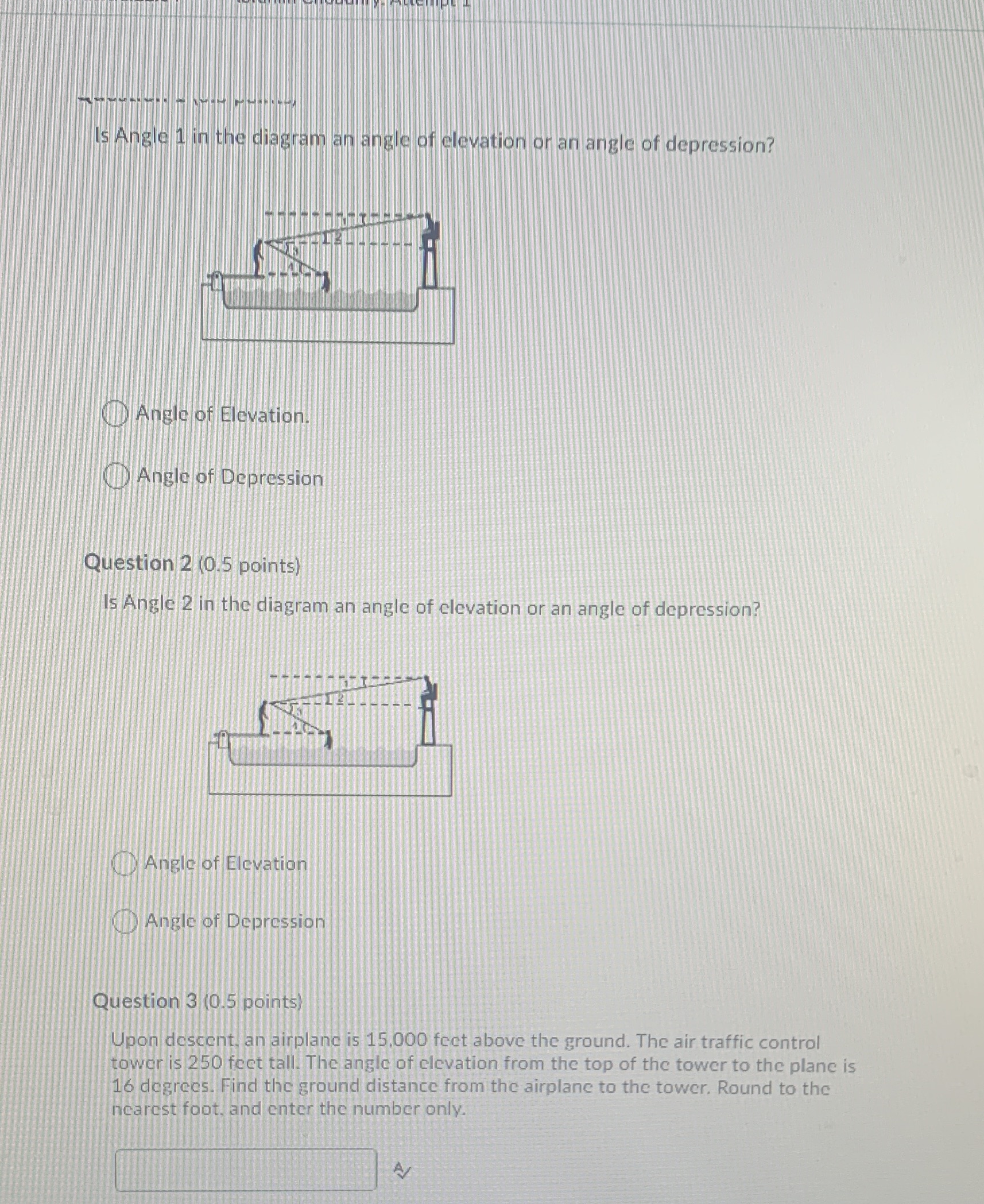 Is Angle 1 in the diagram an angle of elevation