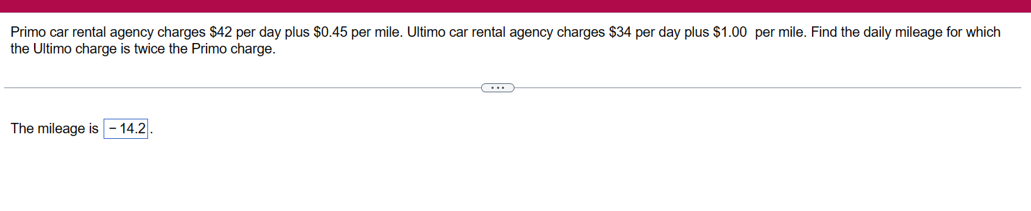 Prime car rental agency charges $42 per day plus