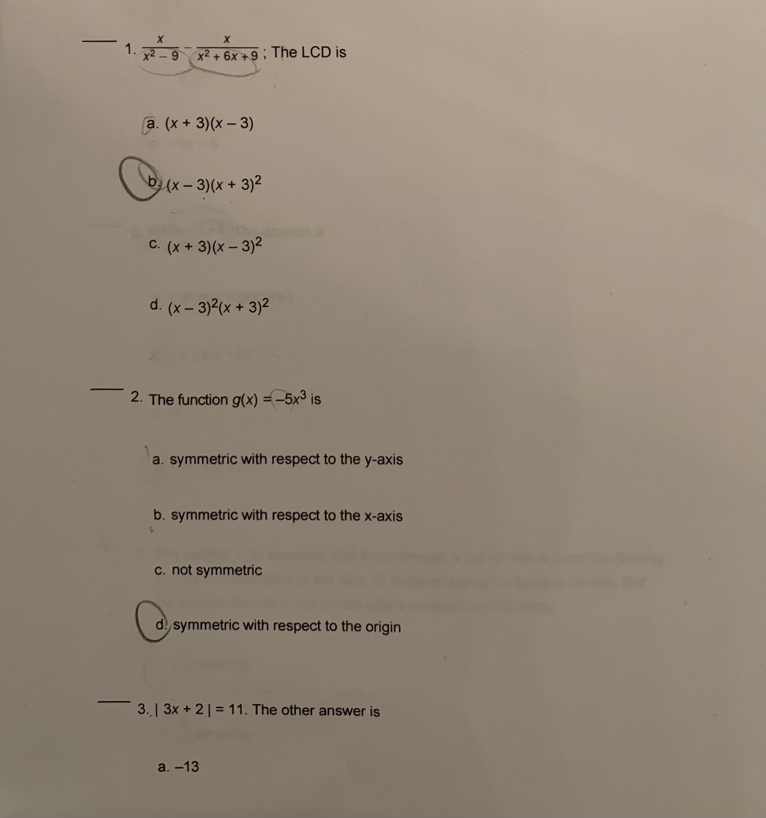 1. x2 _ 9 x2 + 6x +9 ; The LCD is a. (x + 3)(x-3)
