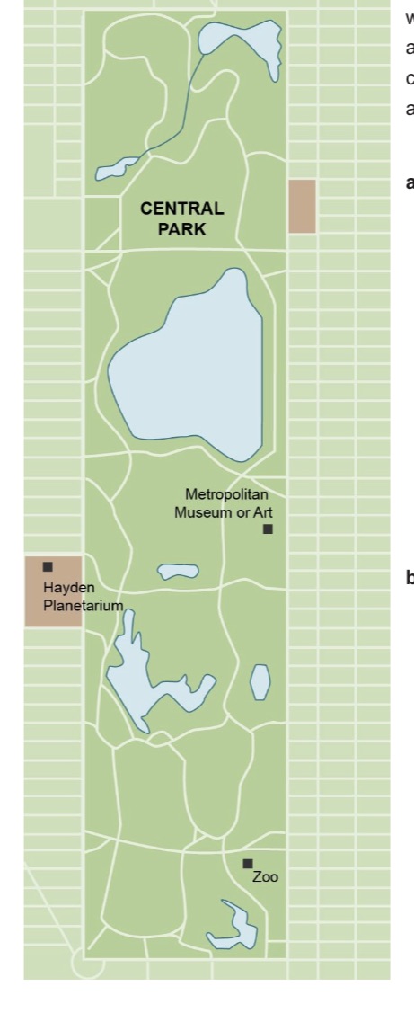 A) according to the map, Central Park is about 50