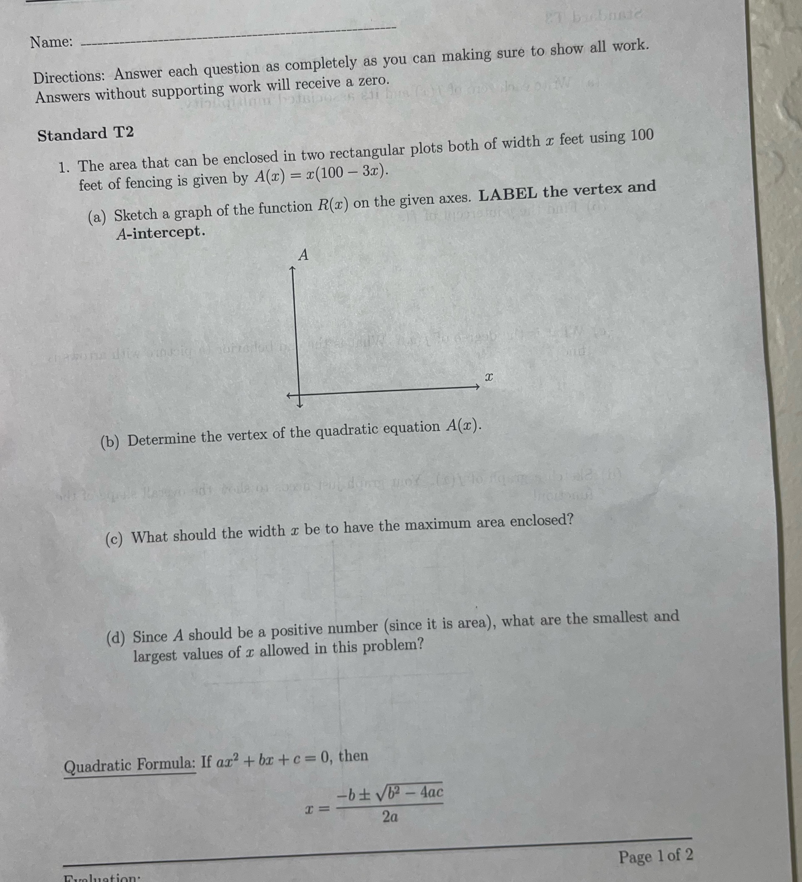Name: Directions: Answer each question as