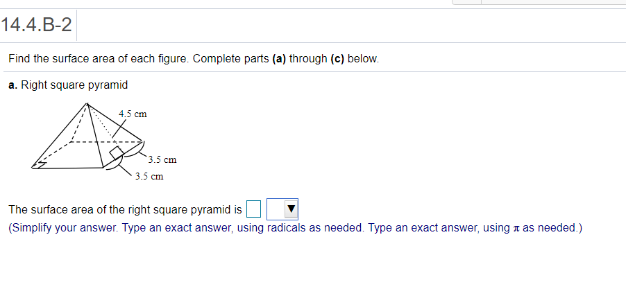 Find the surface area of right square pyramid