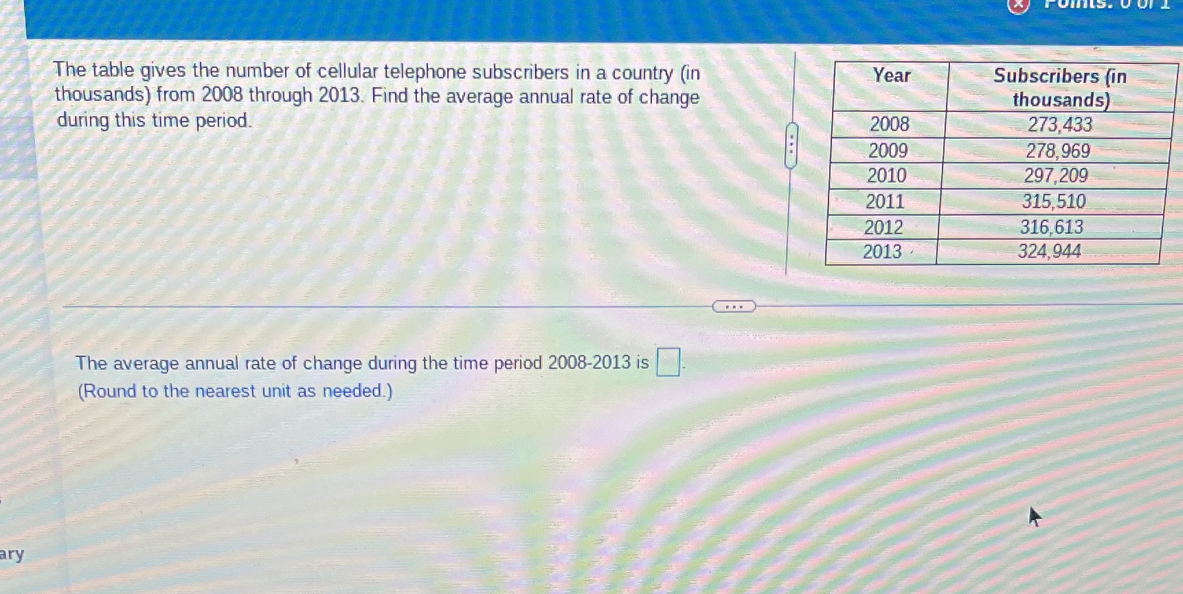 The table gives the number of cellular telephone