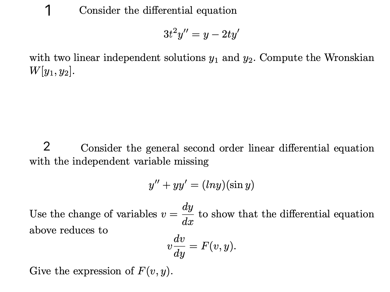 1 Consider the differential equation 3thy" = y