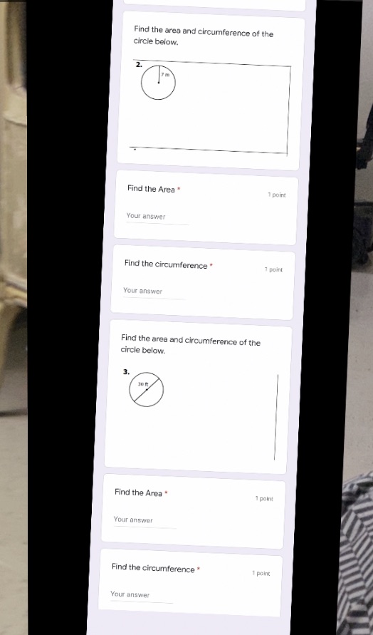 Find the area and circumference show you work for
