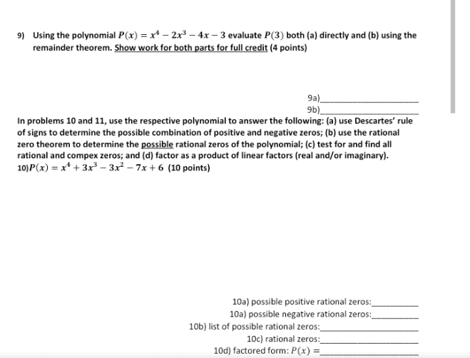 Please use show steps 9) Using the polynomial