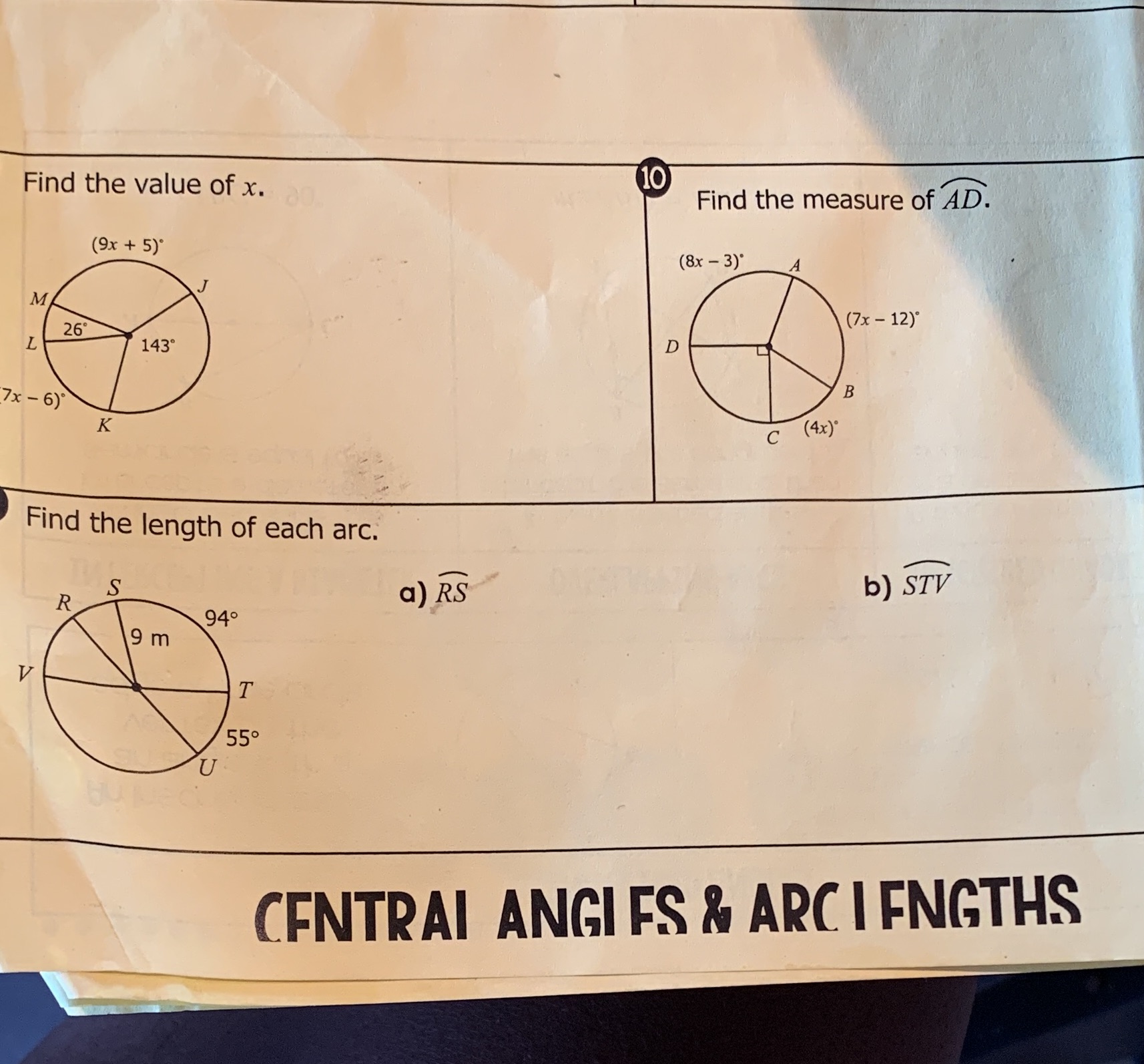 Find the value of x. 10 Find the measure of AD.