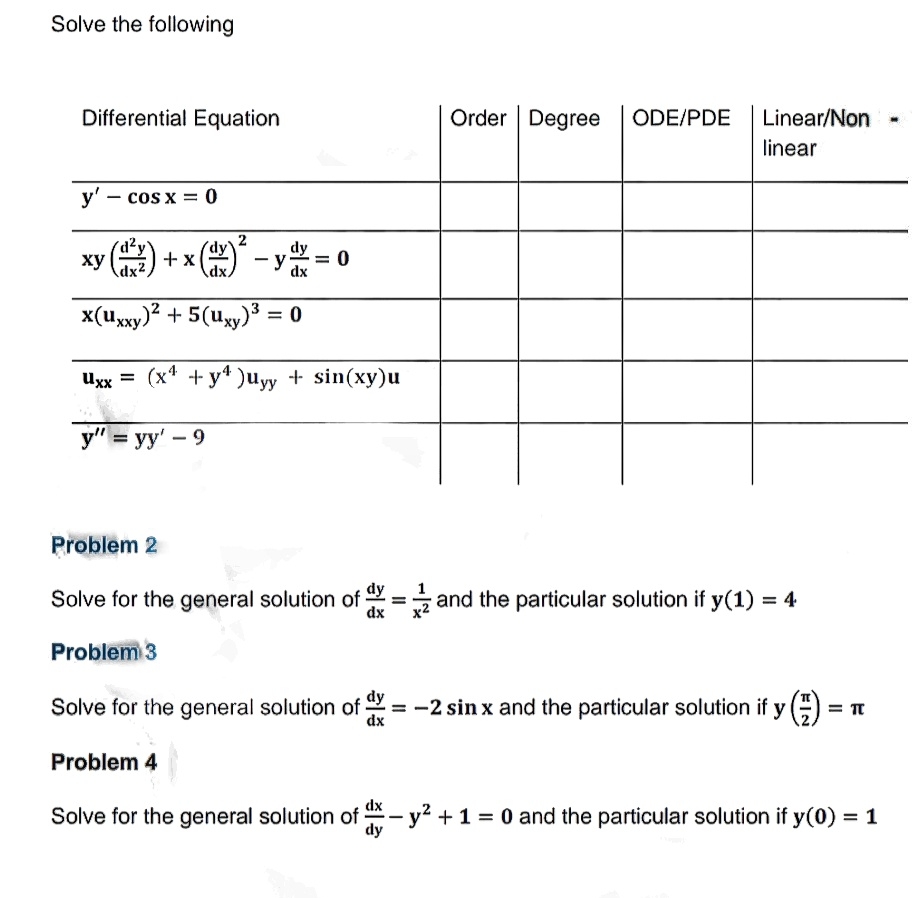 Solve the following problems: Solve the following