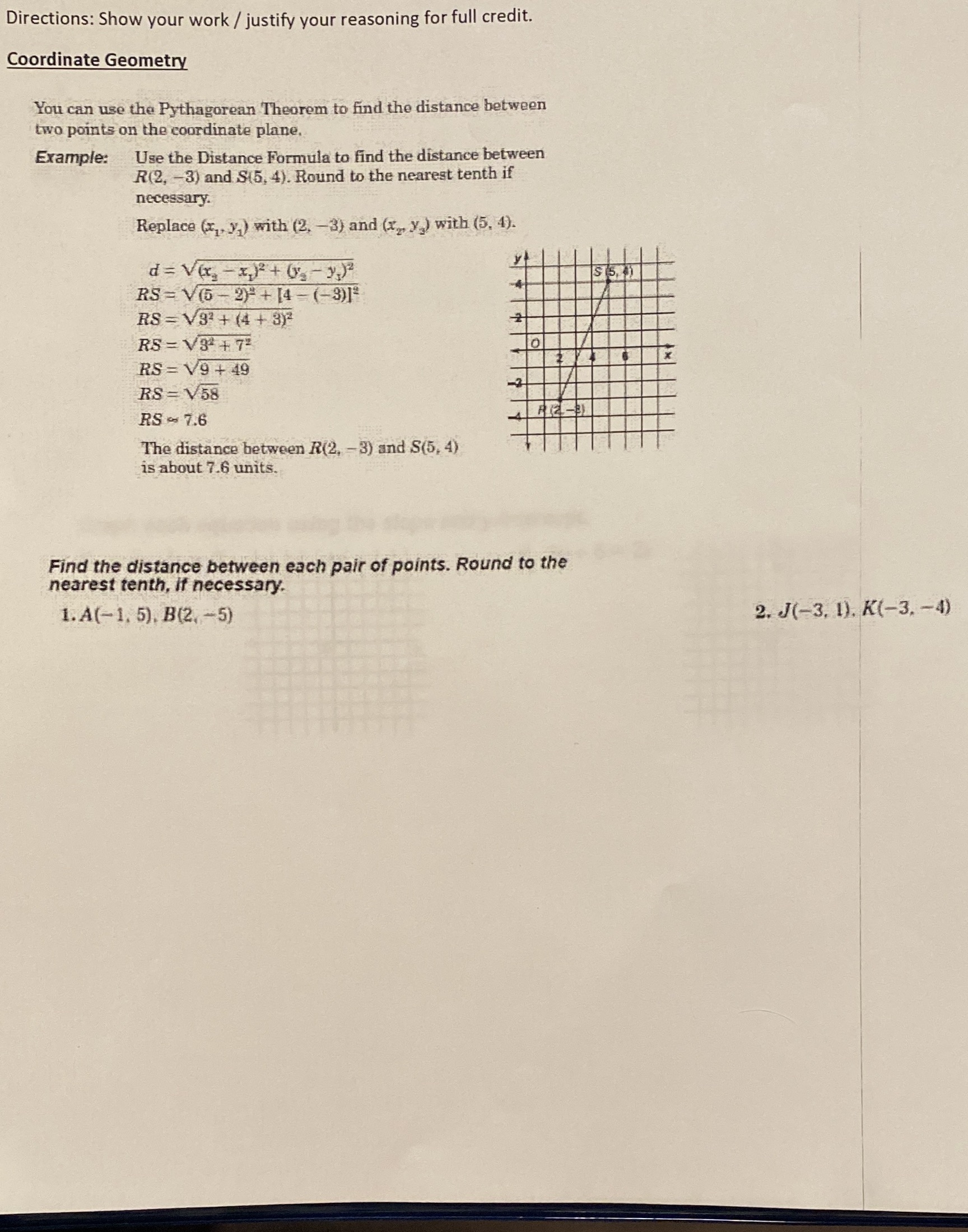 Directions: Show your work / justify your