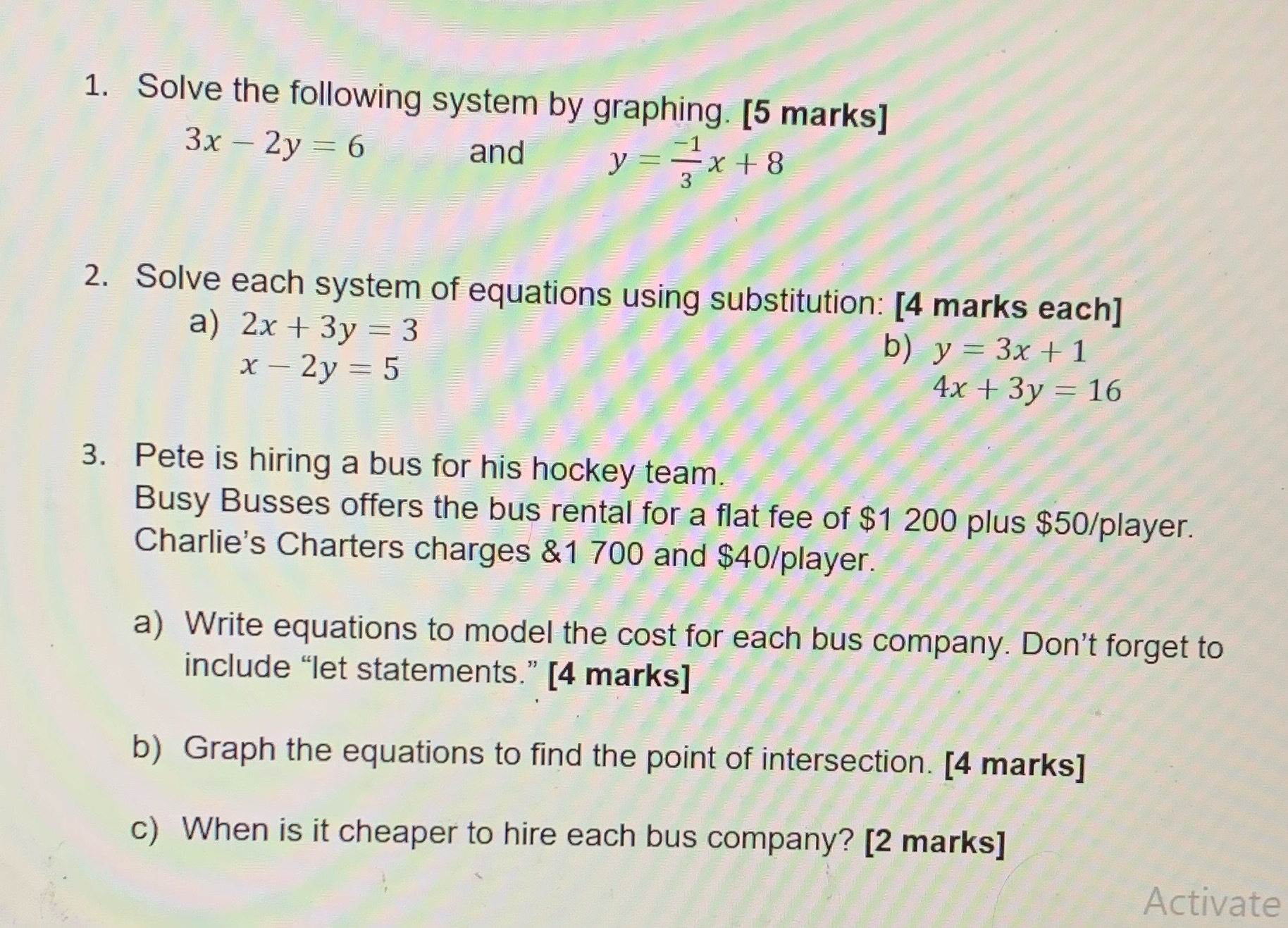 1. Solve the following system by graphing. [5
