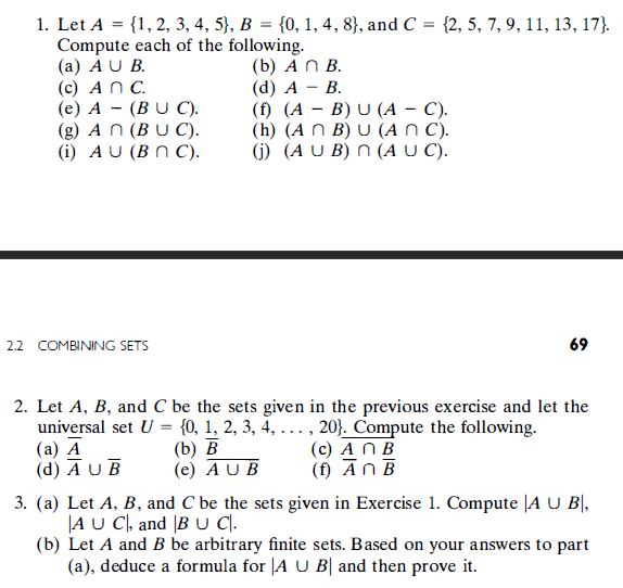 1. Let A = {1, 2, 3, 4, 5), B = {0, 1, 4, 8}, and