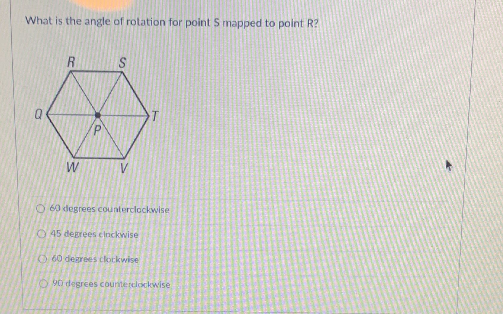 What is the angle of rotation for point S mapped
