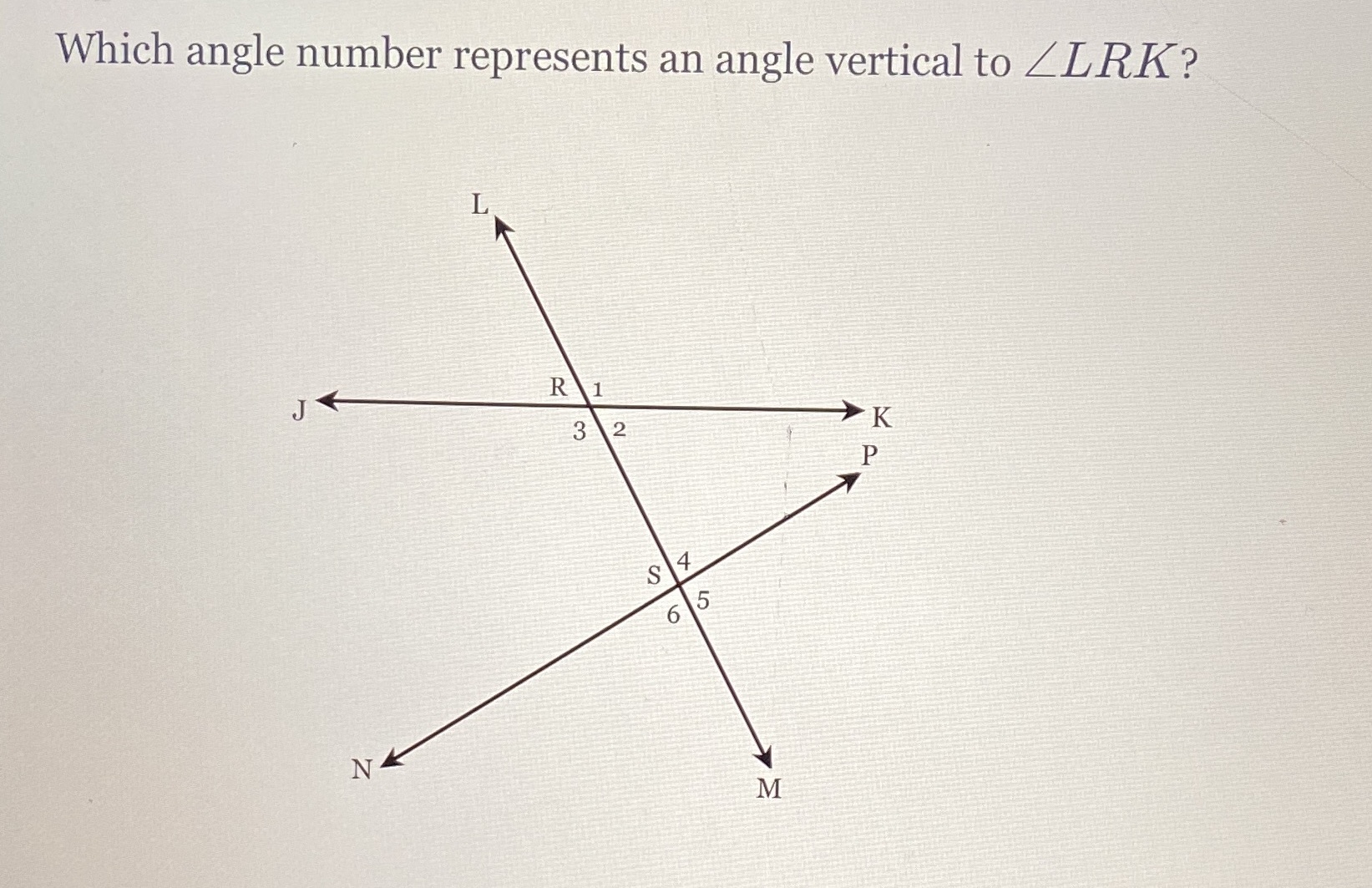 Which angle number represents an angle vertical