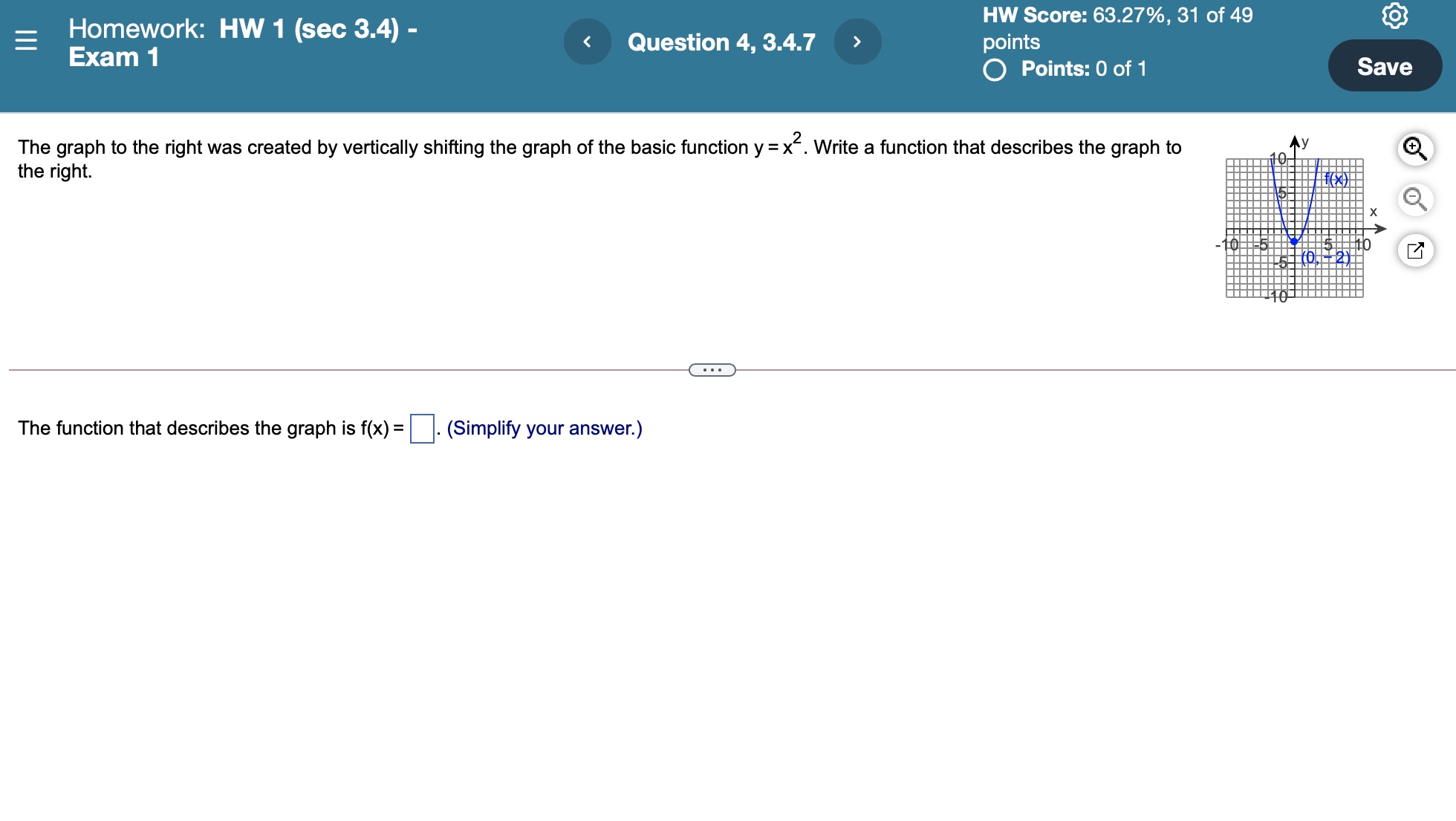 HW Score: 63.27%, 31 of 49  style=