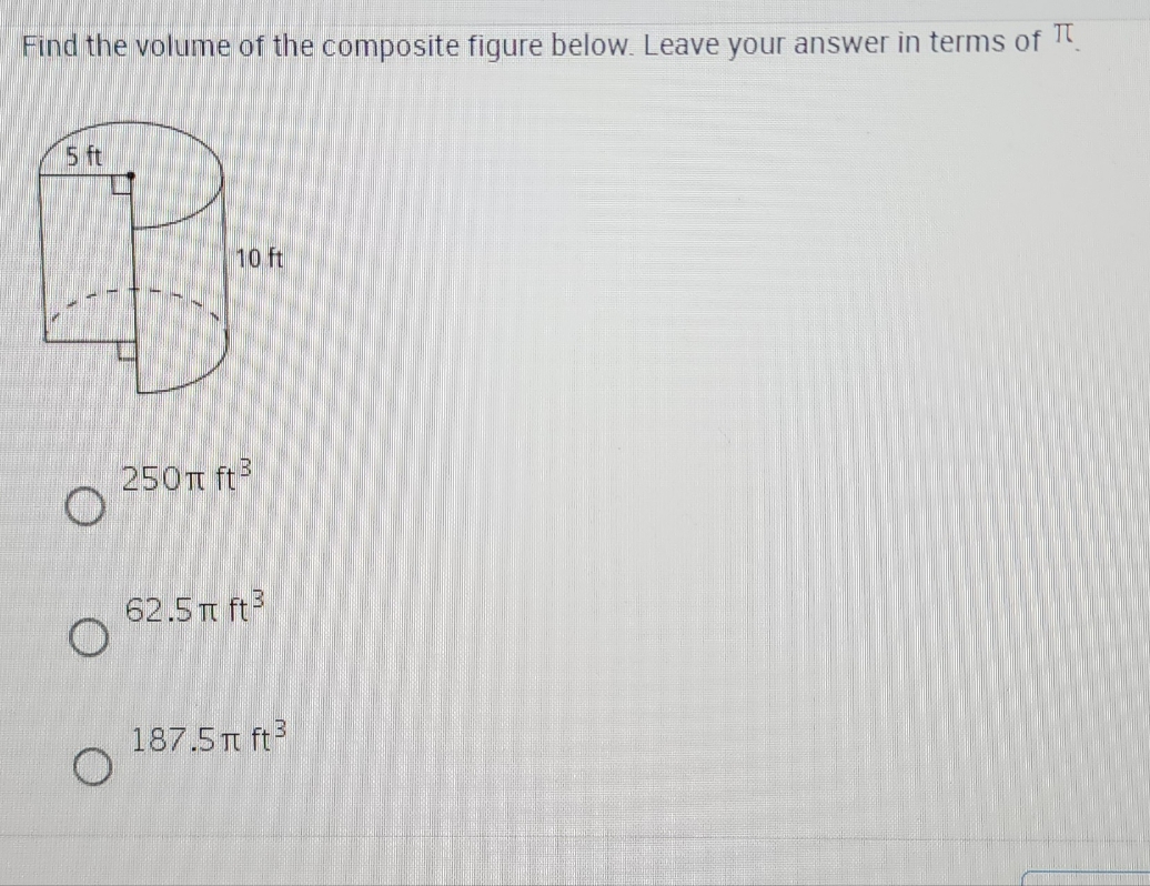 Find the volume of the composite figure below.