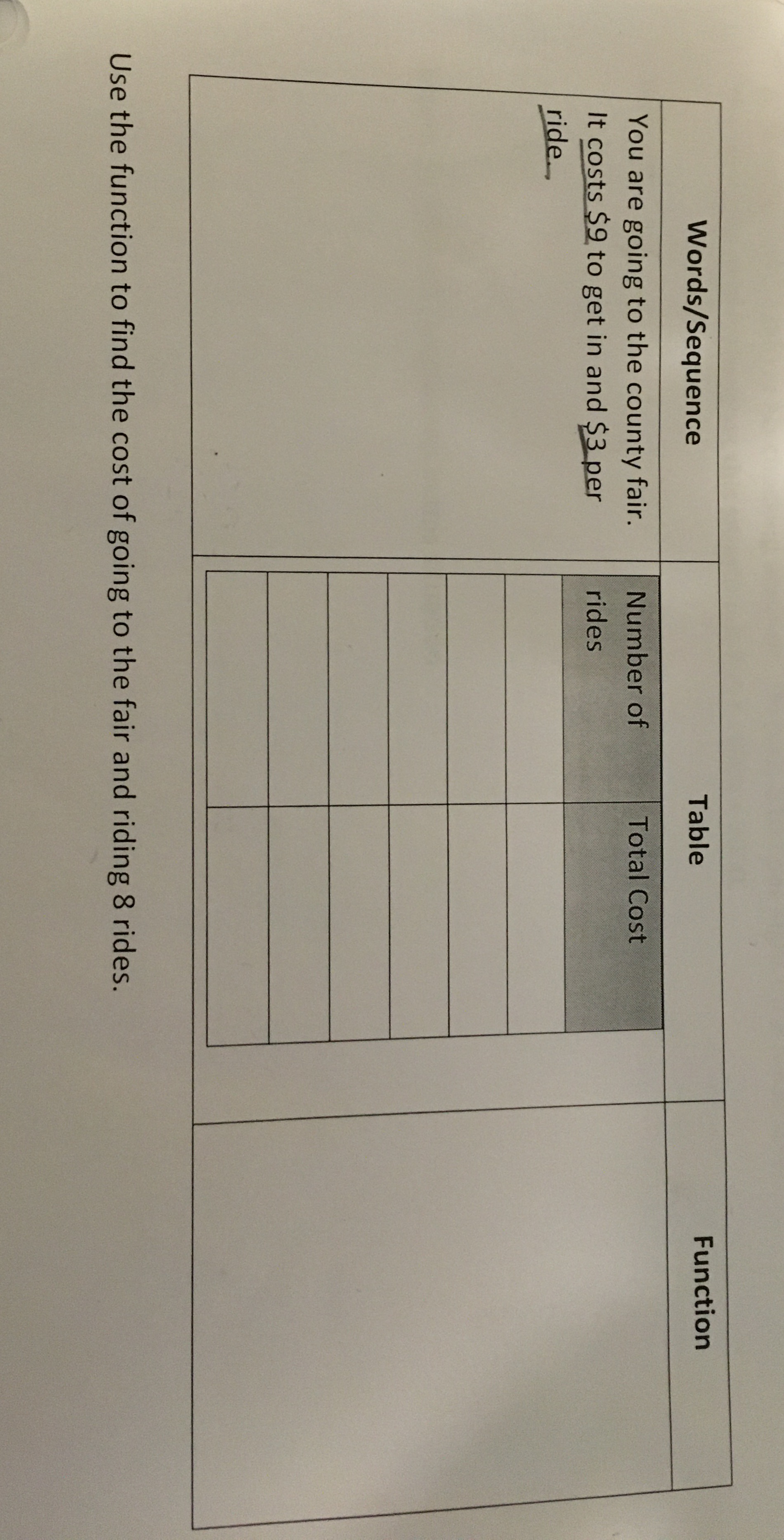 Words/Sequence Table Function You are going to