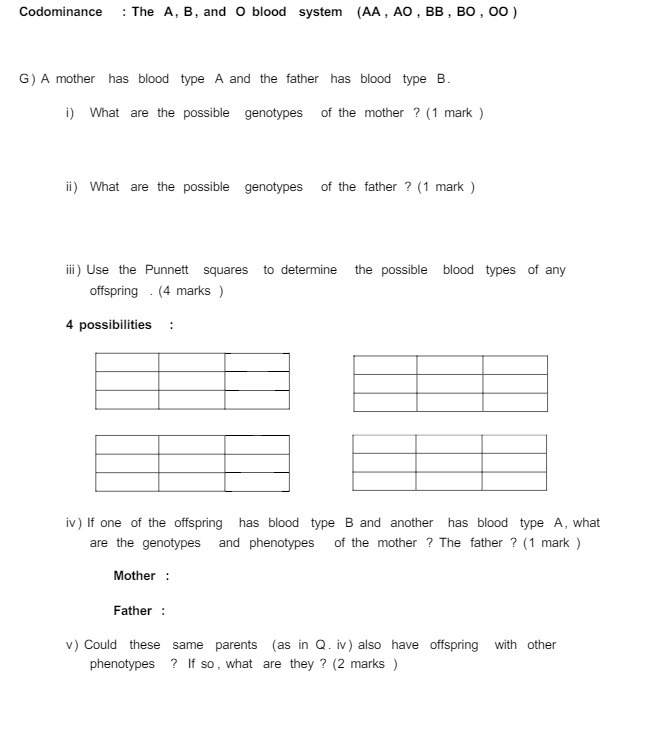 Codominance : The A, B, and O blood system (AA ,