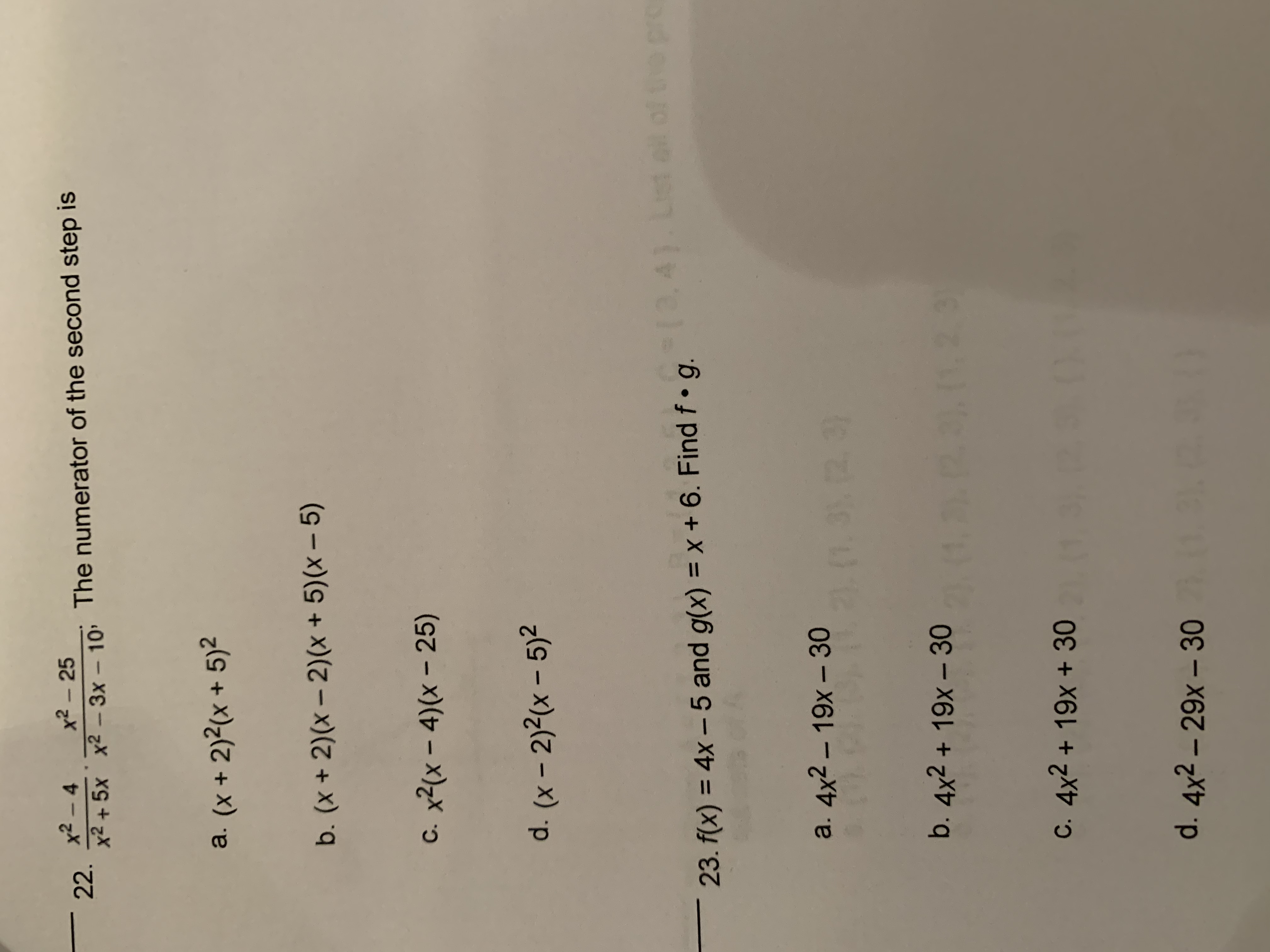 22. X2 - 4 x2 - 25 x2 + 5x x2 - 3x - 10; The