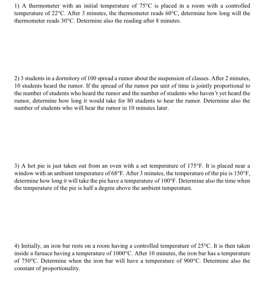 l) A thermometer with an initial temperature of