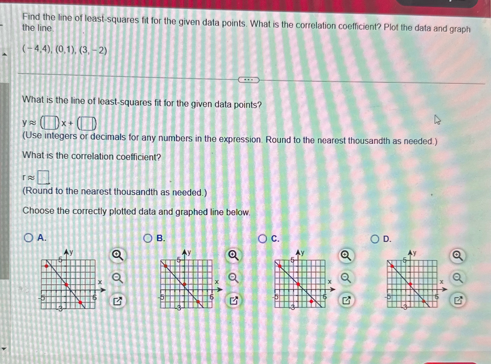 Find the line of least-squares fit for the given
