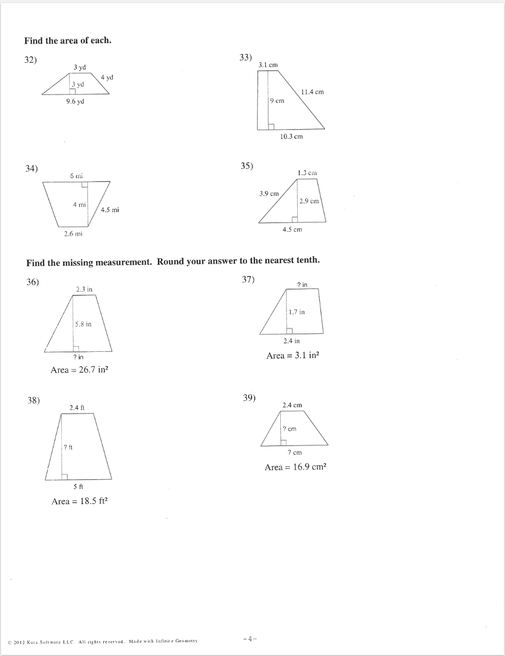 23) 24) 4.4 yd 5 fi 9 yd 2.6 ft 25) 26) 6 ft 6