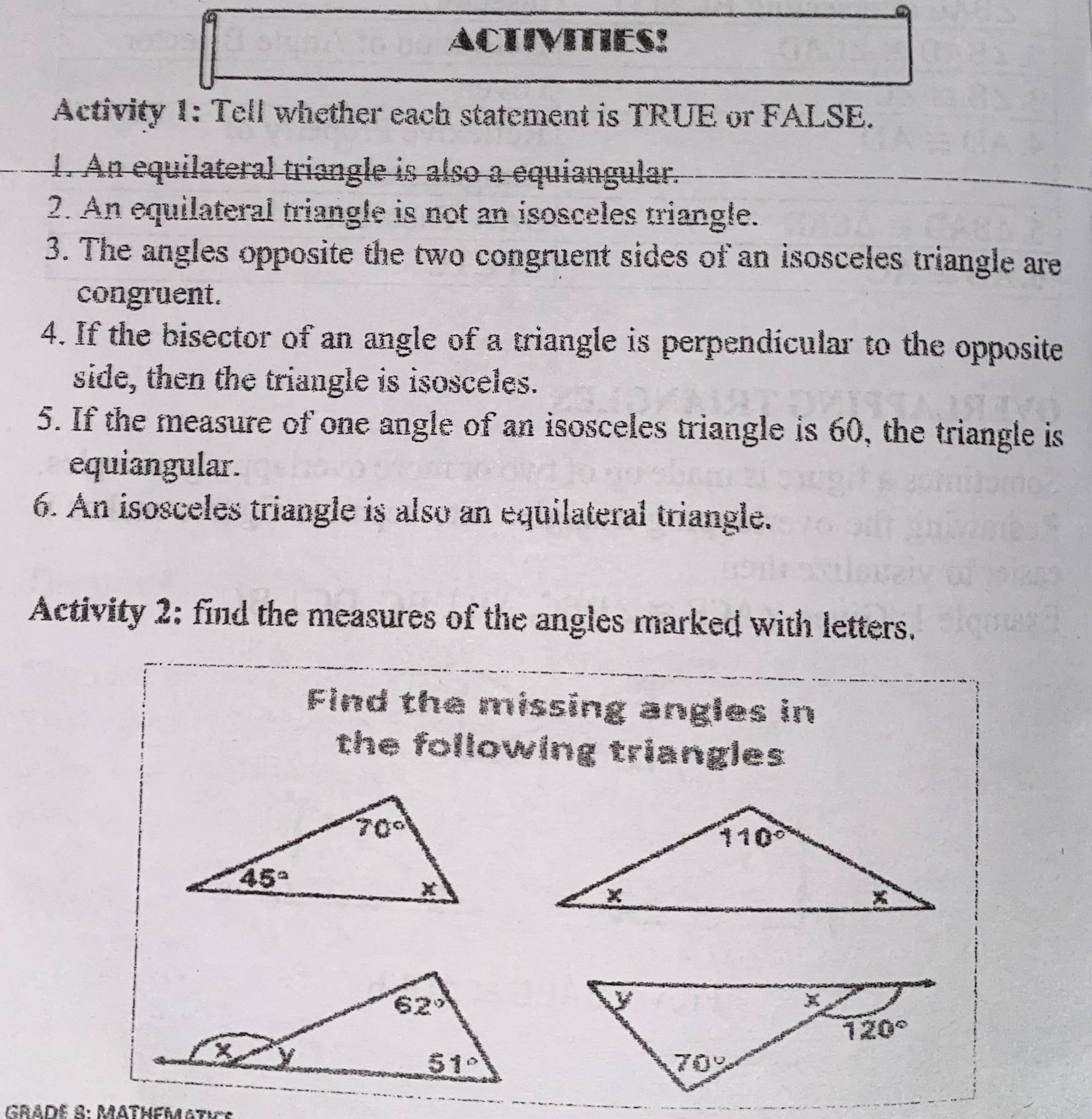 Please help ACTIVITIES: Activity 1: Tell whether
