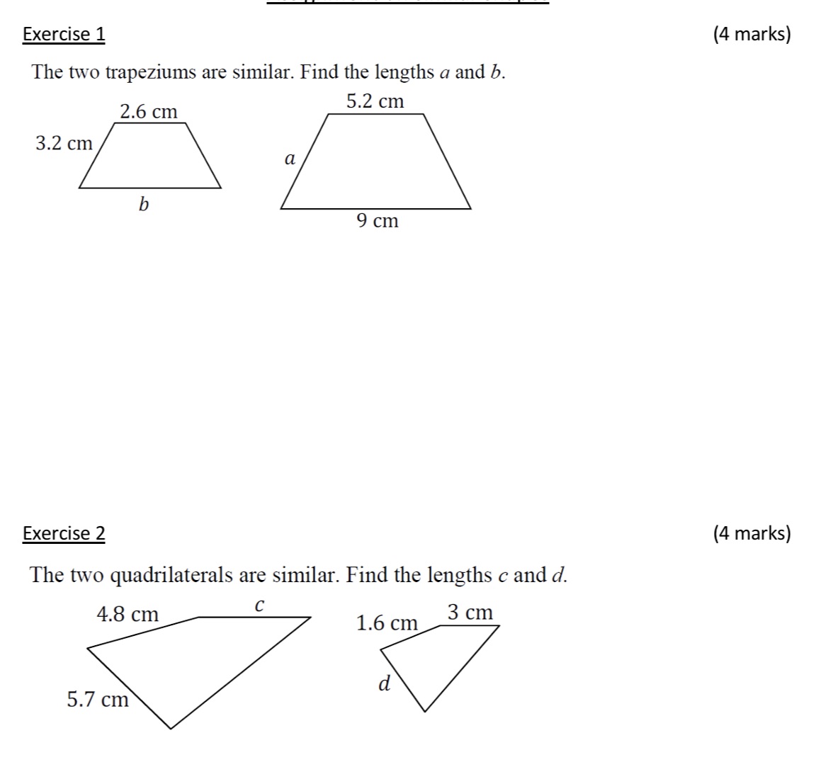 Exercise 1 (4 marks) The two trapeziums are