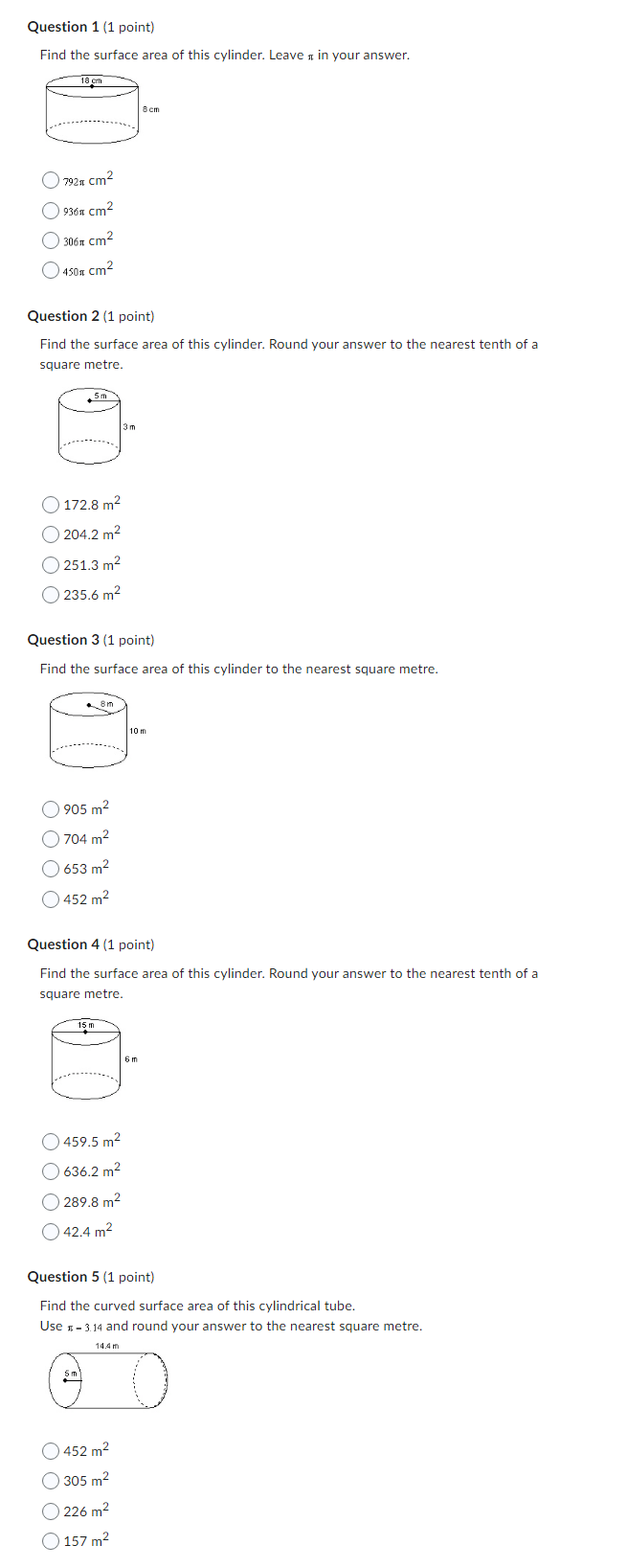 Question 1 (1 point) Find the surface area of