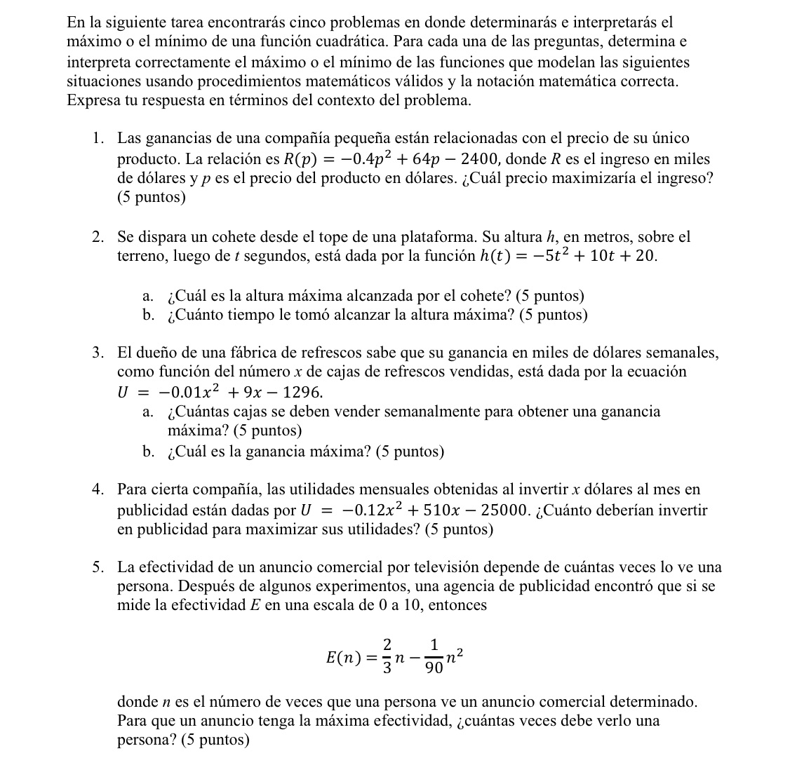 En la siguiente tarea encontraras cinco problemas