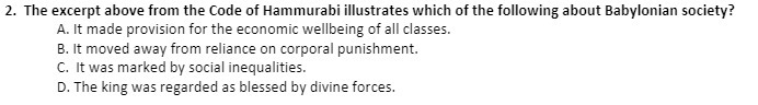 2. The excerpt above from the Code of Harnmurabi