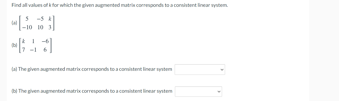 Find all values of k for which the given