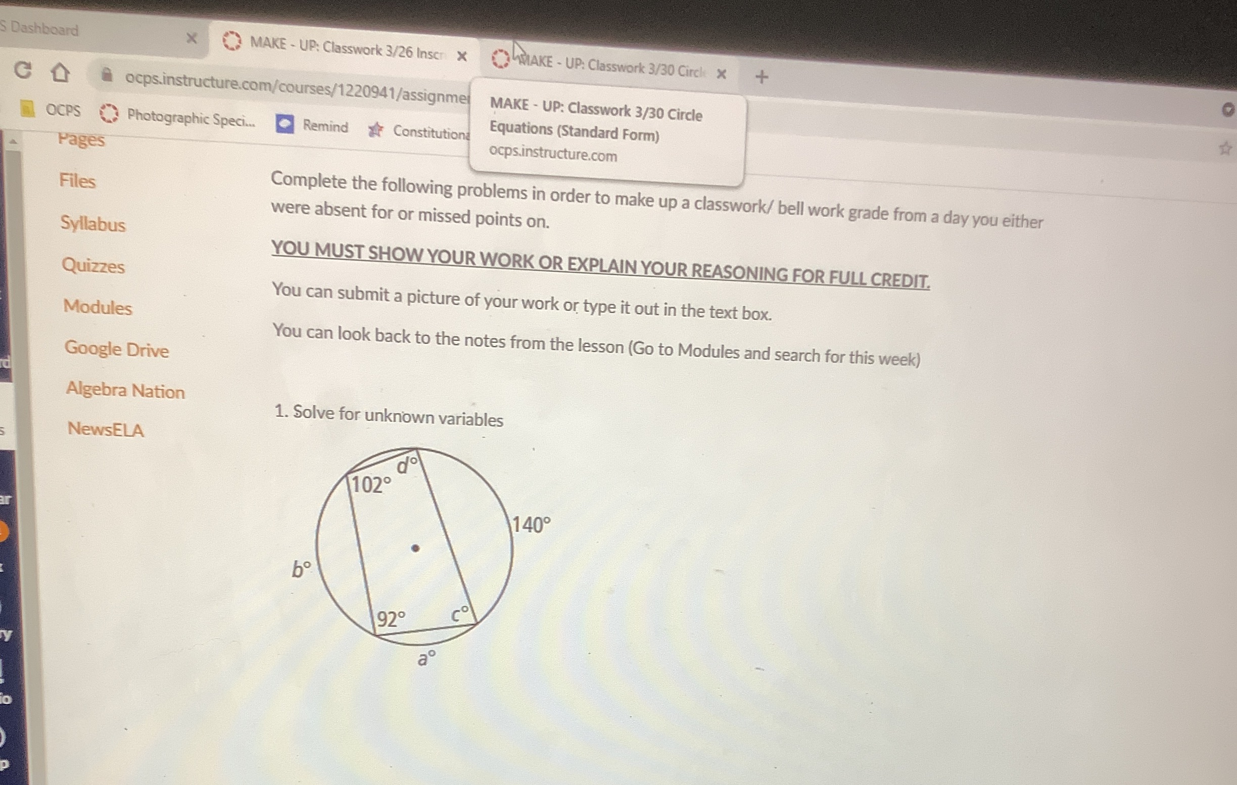 S Dashboard X MAKE - UP: Classwork 3/26 Inscr X