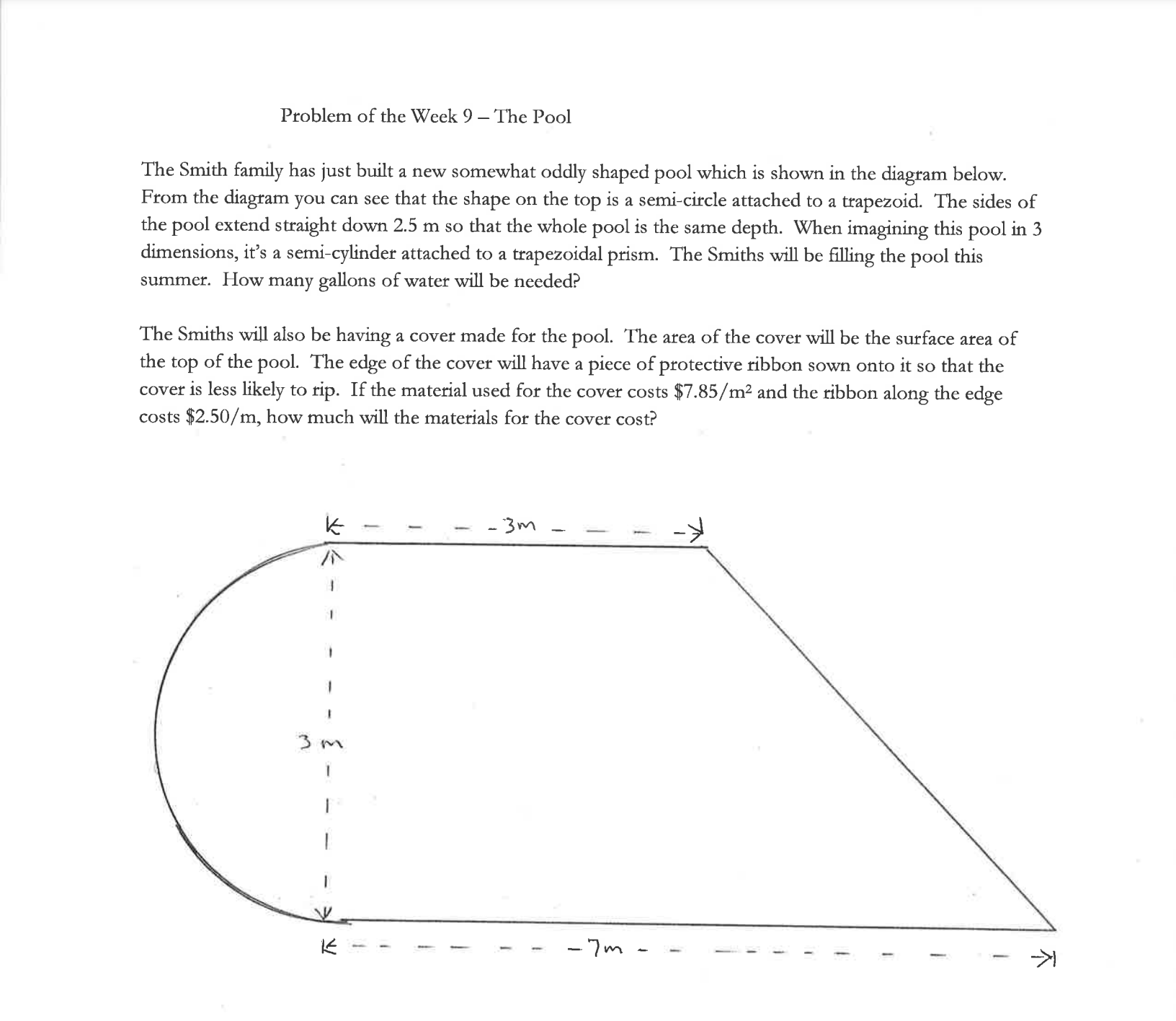 Problem of the Week 9 The Pool The Smith family