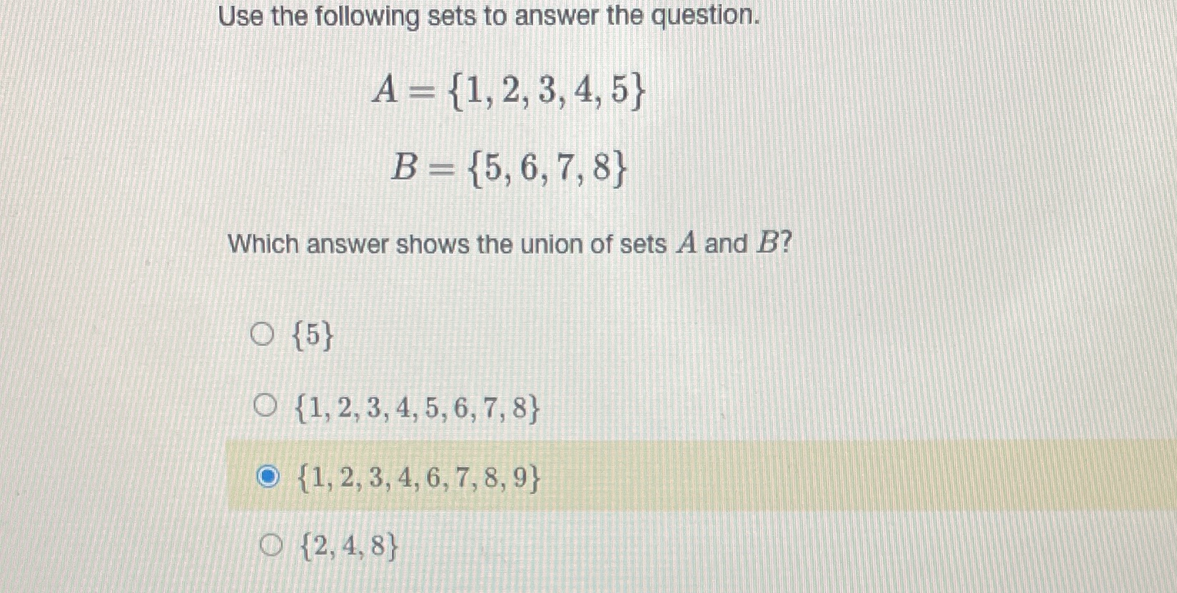 Use the following sets to answer the question. A