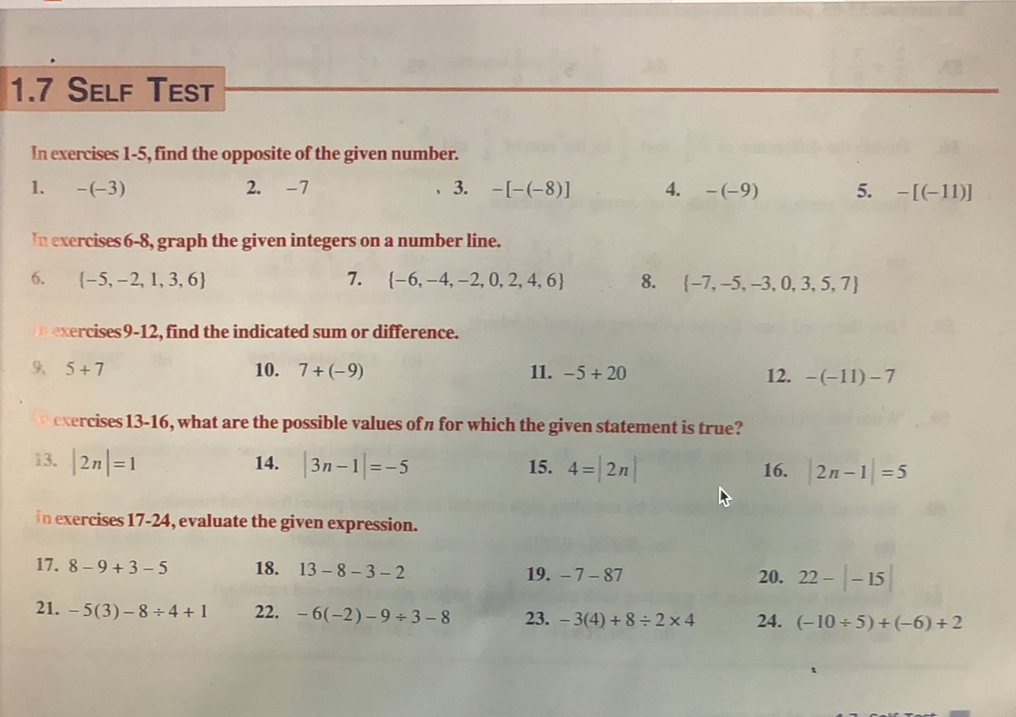 lgebra 1.7 SELF TEST In exercises 1-5, find the