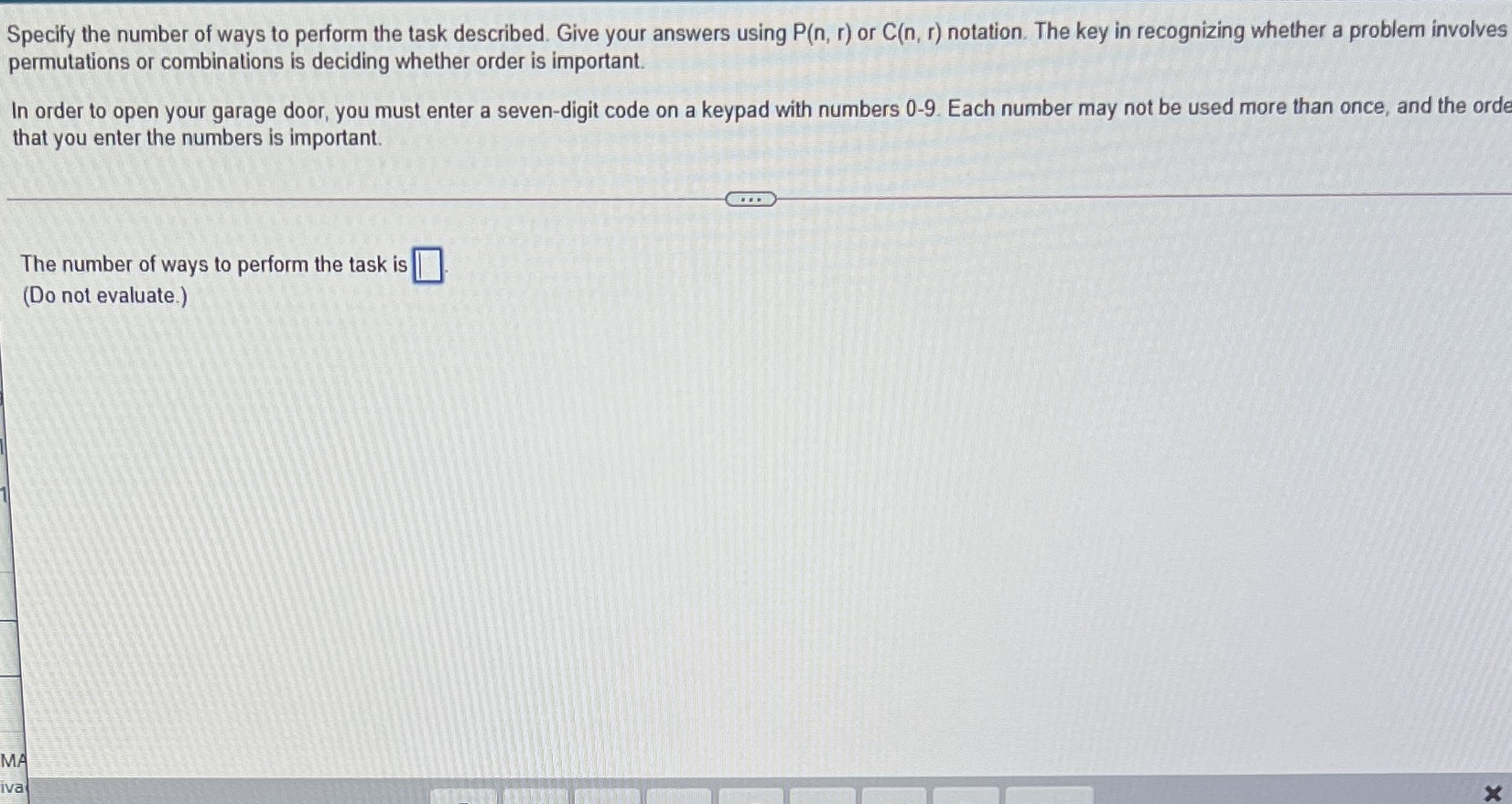 Specify the number of ways to perform the task