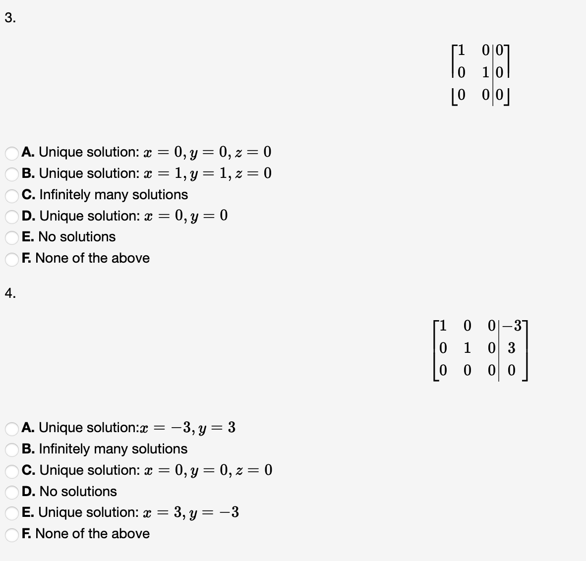 The reduced row echelon form of a system of