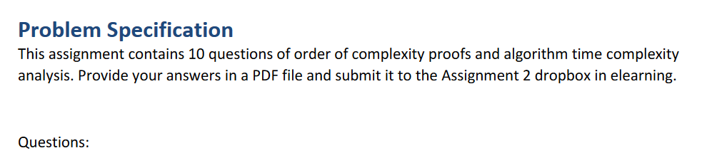 Problem Specification This assignment contains 10