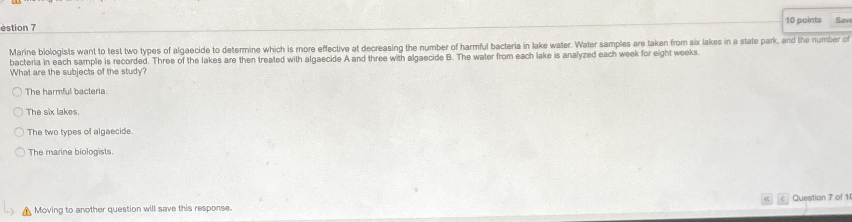 estion 7 10 points Sav Marine biologists want to