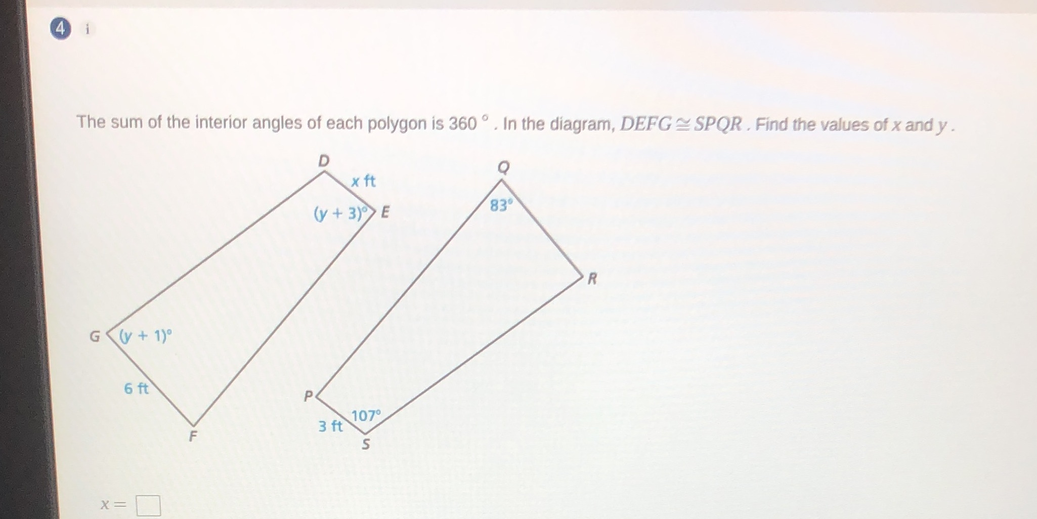 i The sum of the interior angles of each polygon