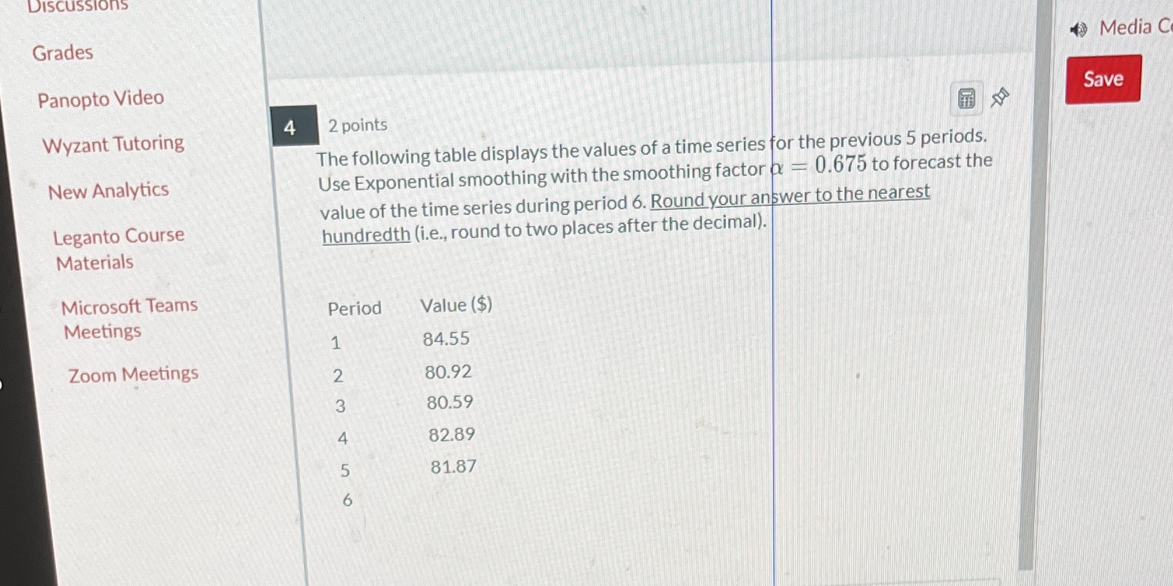 Discussions Grades Media C Panopto Video Save 4