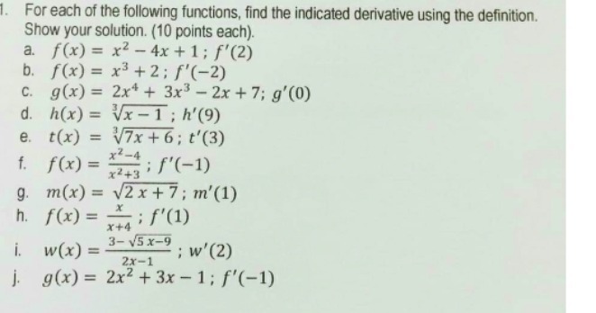 For each of the following functions, find the