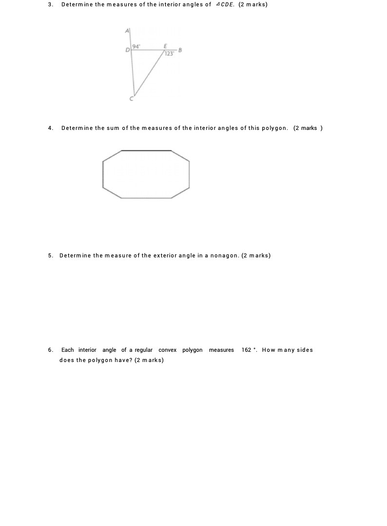 Determine the measures of the interior angles of