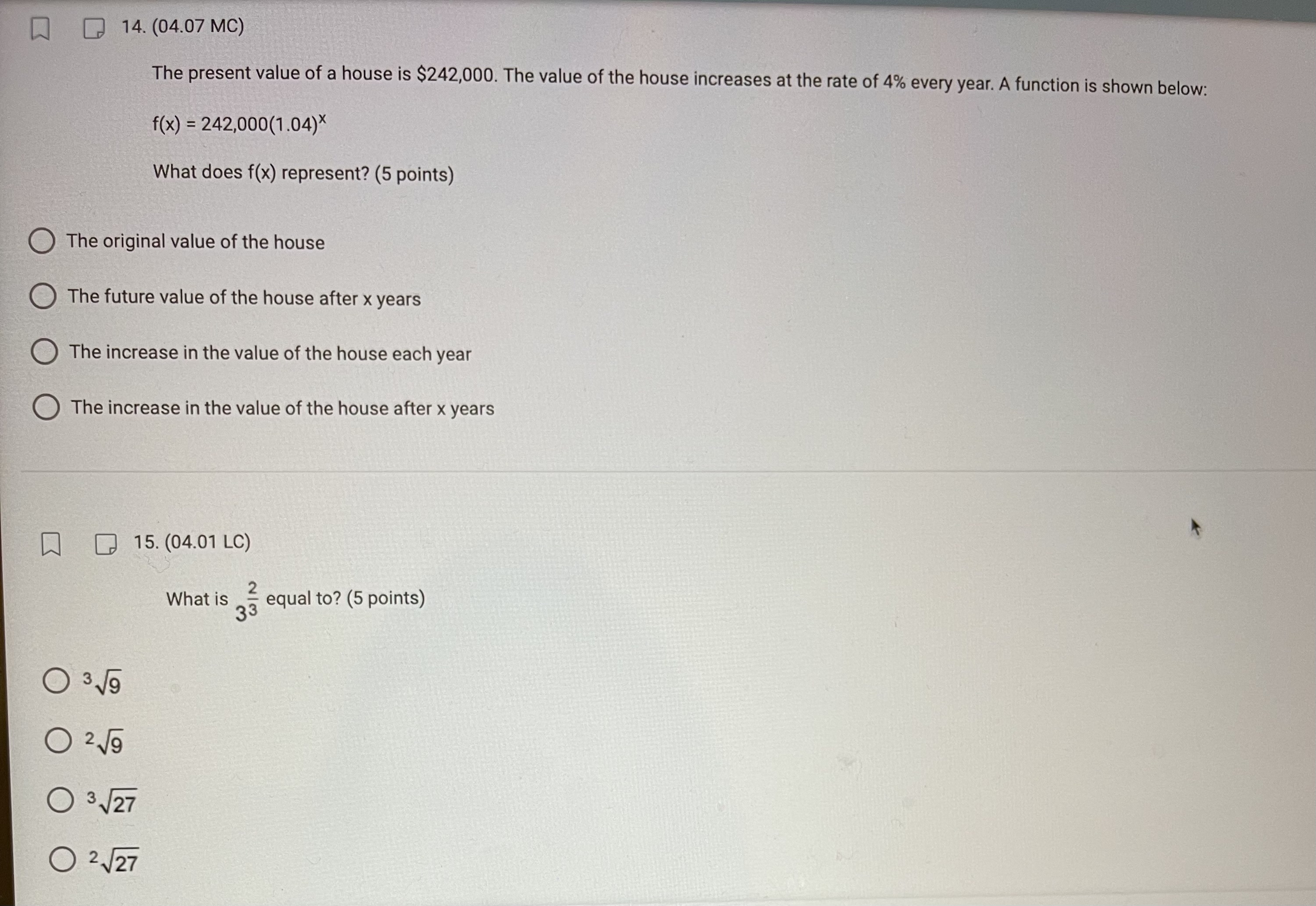 1. (05.02 LC) What is the value of y in the