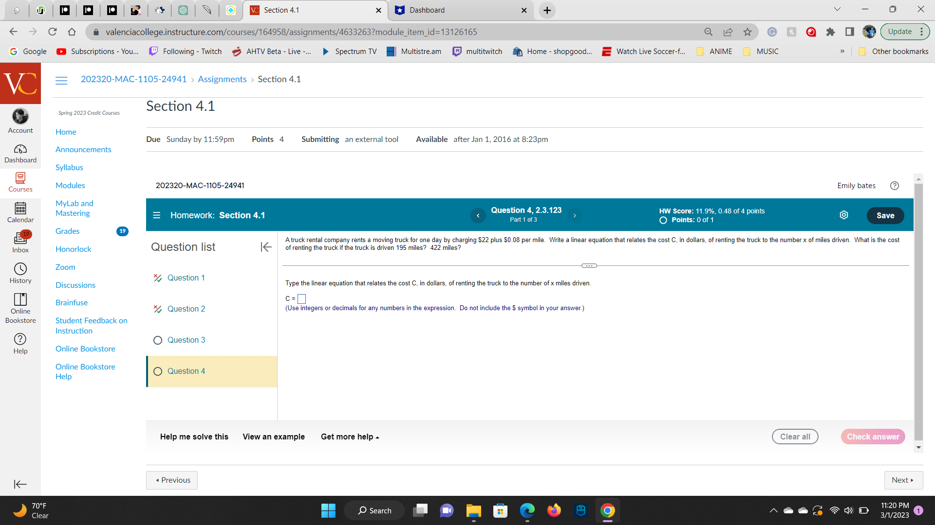 O V Section 4.1 X *Dashboard X + X - CD