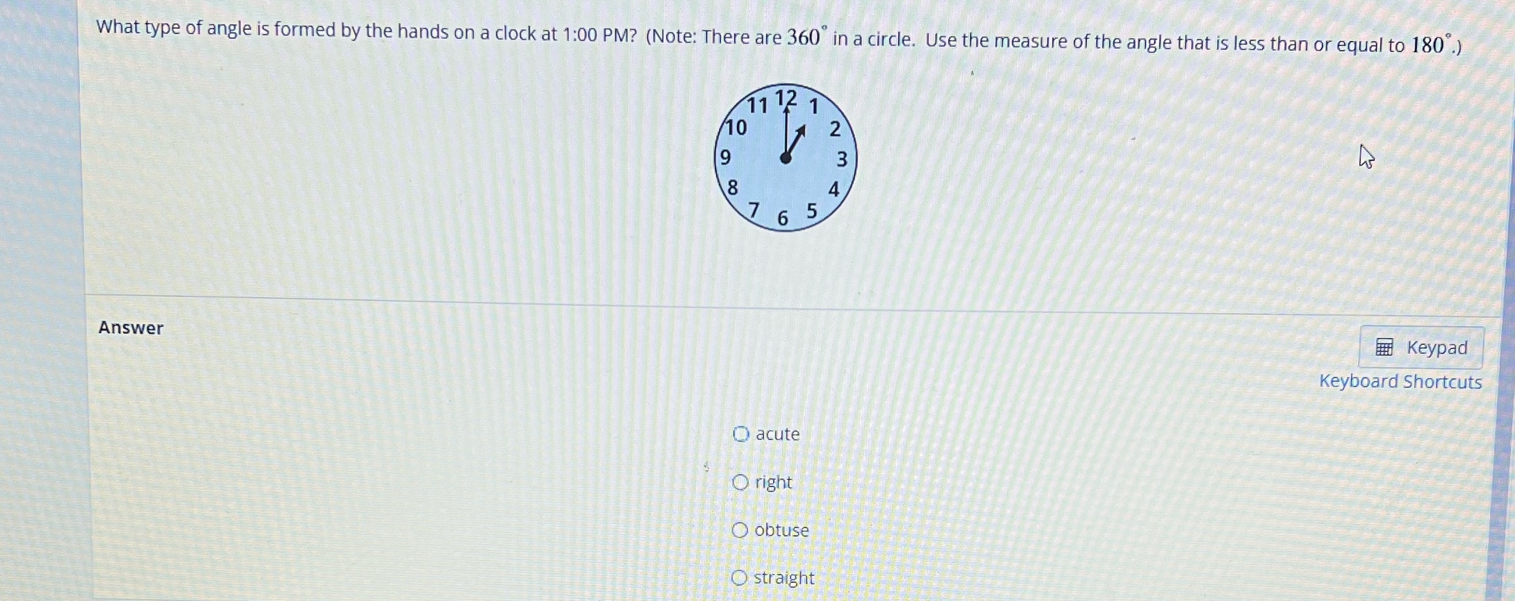 What type of angle is formed by the hands on a